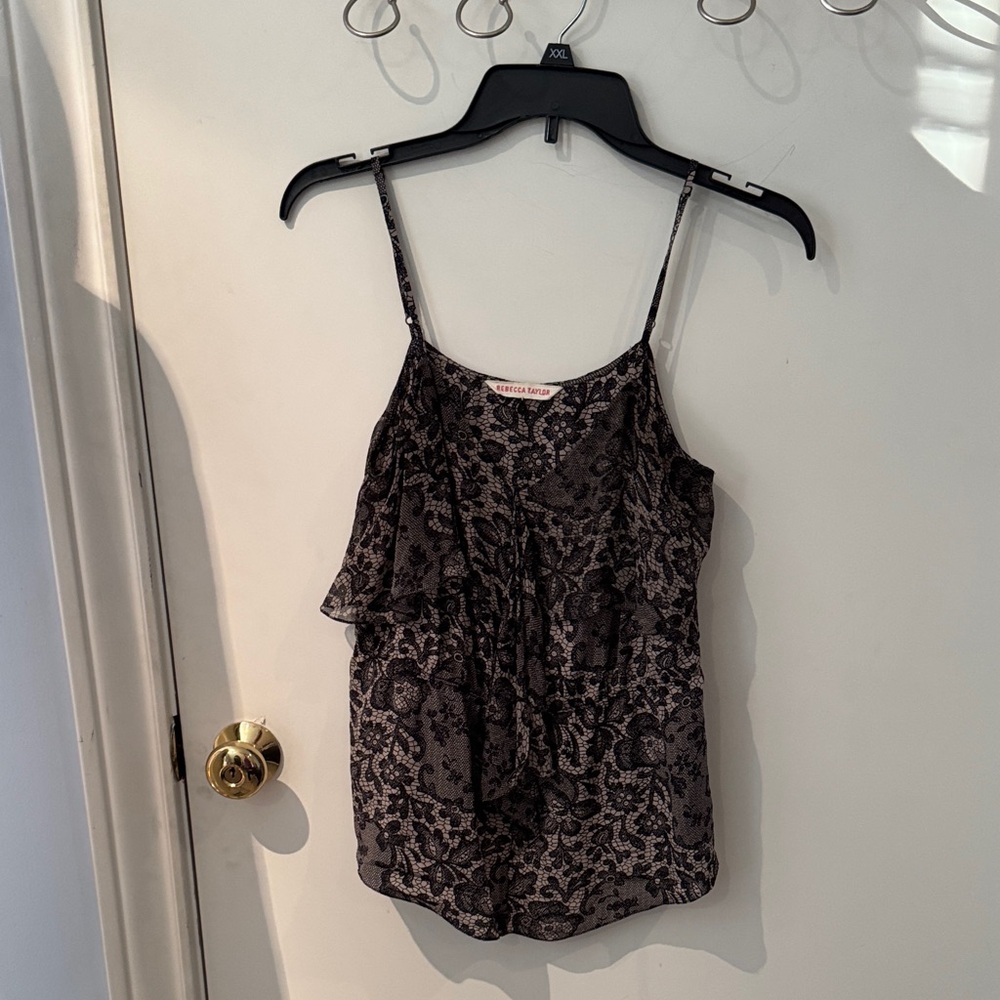 Rebecca Taylor Black Lace Camisole light airy cool, adjustable straps